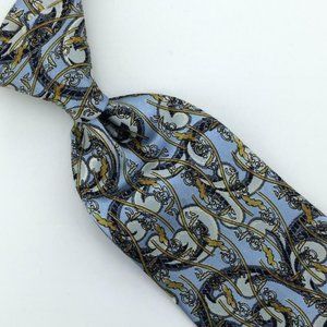 Robert Talbott Tie Seven Fold Baby-Blue Gold Necktie Luxury Silk L4 Rare XL 61"